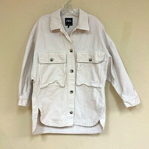Zara womans cream denim oversized shacket Jacket. Size S/M